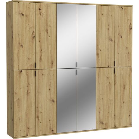 ProjektX Kleiderschrank 4+4+4-türig 12 Türen Eiche Dekor, Spiegel.