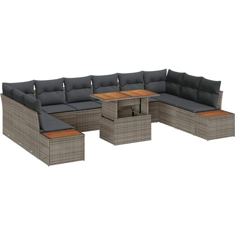 Garden Sofa Set with Storage 11 pcs Grey Poly rattan vidaXL