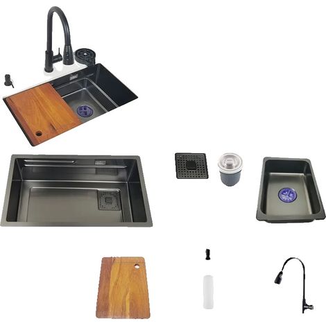 Évier de cuisine, design sous plan, acier inoxydable durable, 75x40cm C (1/2)