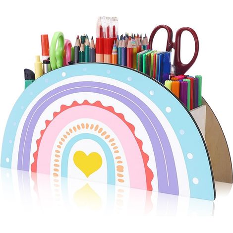 pot a crayon, Pot à crayons pour enfants, Arc-en-ciel, Organiseur de bureau, Organiseur de bureau, Organiseur de bureau, En bois, Organiseur de bureau, Arc-en-ciel(Cœur jaune) (1/5)
