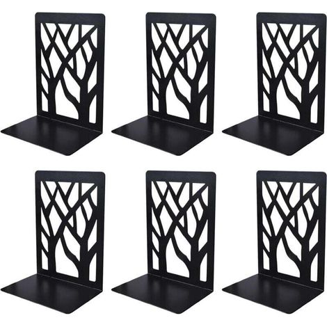 3 Paires/6 Pcs Serre-Livres en Métal, Serre Livres pour Étagères, Cale Livre Metal, Bookend Supports, pour Bureau, Ecole, Maison, Librairie, Séparateurs de Livres, CD, Porte-Dossier (Noir) (1/4)