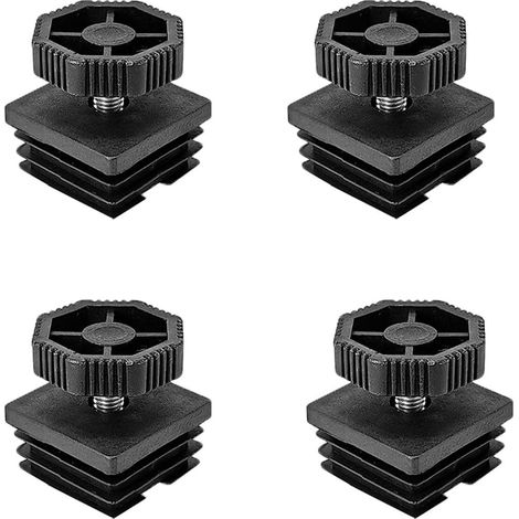 Lot de 4 embouts de nivellement pour pieds de chaise en tube carré Kits d'inserts de 38 x 38 mm M8, embouts noirs pour meubles filetés