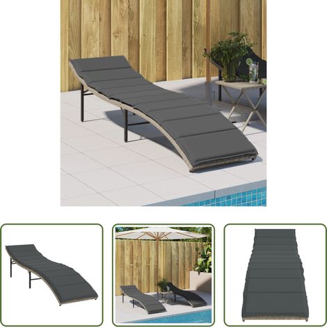 Sonnenliege -  Sonnenliege mit Kissen Hellgrau 55x199x50 cm Poly Rattan (1/5)
