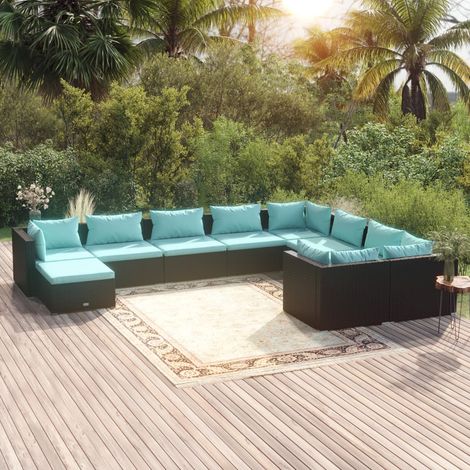 Salon de jardin 10 pcs avec coussins Résine tressée Noir vidaXL (1/5)