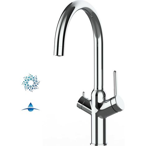 Rubinetto 4 vie miscelatore cucina cromato con canale separato per acqua filtrata, canna a U - Serie BOD (1/5)