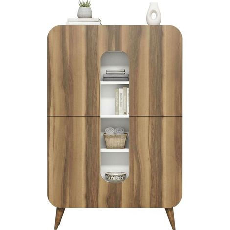 Dmora - Kommode Dgaudenz, Wohnzimmerbuffet, Wohnzimmer-Sideboard, Moderne Küchen-Speisekammer, 93x32h144 cm, Walnuss und Weiß