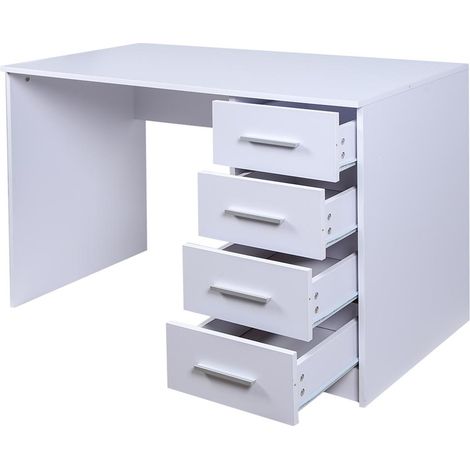 Scrivania con Cassettiera 4 Cassetti Tavolo Porta Pc Computer Legno Bianco (1/5)