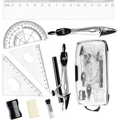 Ensemble de 10 pièces pour les mathématiques, fournitures scolaires : compas, rapporteur, règle, gomme, mines de crayon, crayon et (1/5)