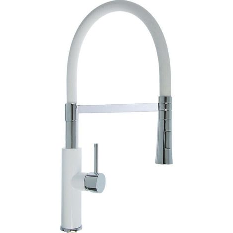 Rubinetto con doccetta in silicone a canna alta miscelatore in da cucina 2 modalità di getto acciaio bianco (1/5)