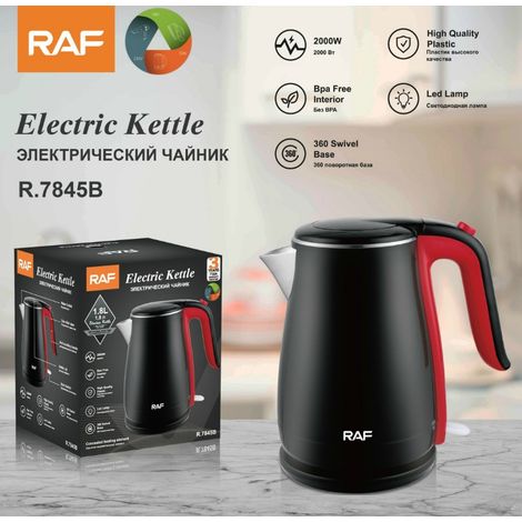 Bouilloire électrique noire en acier inoxydable pour le bureau, double paroi anti-ébullition à sec (1/5)