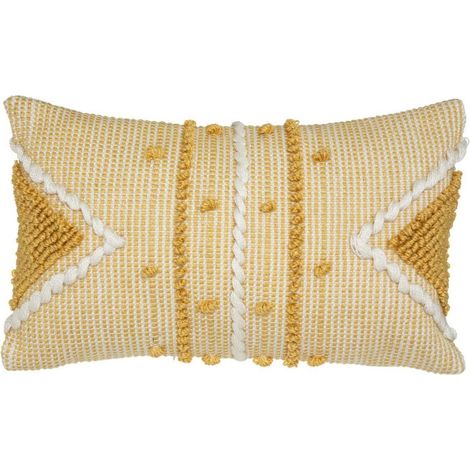 Coussin Déco à Pompons "Row" 30x50cm Ocre (1/4)