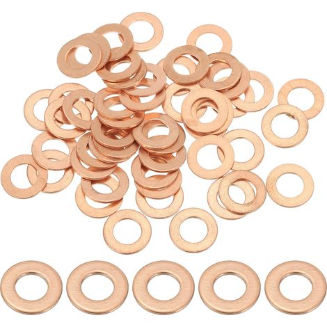 Joint Cuivre M8, 50 Pièces 8mm ID 14mm OD 1mm D'Épaisseur Rondelle Plate Métrique pour Vis Boulon Bouchons de Vidange D'Huile (1/5)