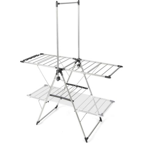Pour intérieur et extérieur séchage rapide étendoir à linge pliable barre haute amovible et clips (1/5)