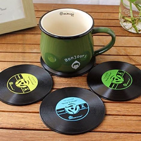 4 sous-verres rétro pour CD, vinyles, tasses à café, boissons et bols (1/5)