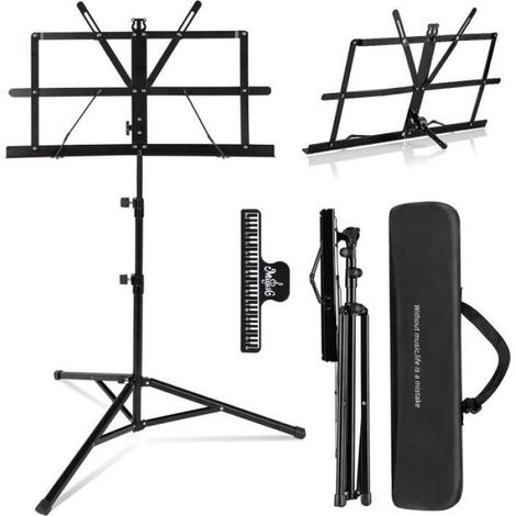 Pupitre de Musique - Réglable 70 à 138 cm - Inclinable 180° - Acier - Bureau et Scène - 1 Pièce (1/4)