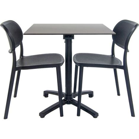 Table pliable gris métal + 2 chaises pour terrasse (1/4)