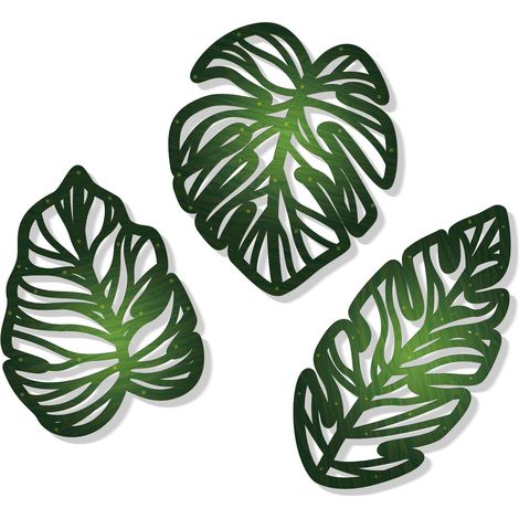 Ensemble de 3 décorations murales en bois représentant des feuilles de palmier tropicales, des plantes naturelles et un style vintage. Convient pour le salon, la cuisine, la chambre, le jardin ou le b (1/5)