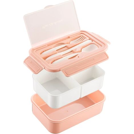 Lunchbox, Bento-Lunchbox für Kinder und Erwachsene, 1400 ml mit 3 Fächern, auslaufsicheres Design, Lunchbox mit Besteck, für Mikrowelle und Spülmaschine, Schule, Picknick, Arbeit (Pink)