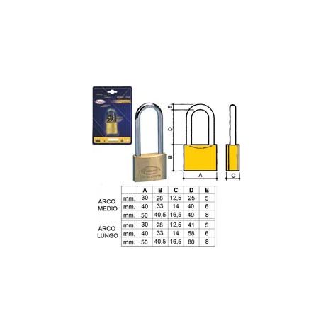 LUCCHETTO OTTONE ARCO LUNGO 2700 IN BLISTER- - mm.40 arco medio (2780SB) - 12 pezzi POTENT