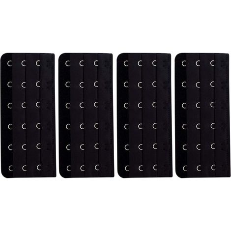 Lot de 4 rallonges de soutien-gorge, 6 crochets, 3 rangées, 18 crochets, espacement de longueur pour soutien-gorge, accessoires pour soutien-gorge, noir (1/5)