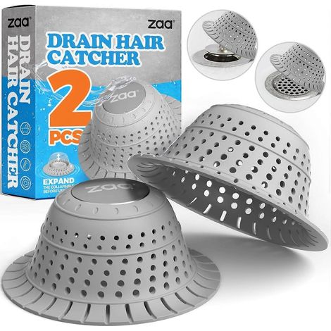 Attrape-cheveux pour bonde de douche, lot de 2 couvercles de bonde de baignoire pliables en silicone, attrape-cheveux et protège-poils de chien pour bondes de douche et de baignoire classiques et à cl (1/5)