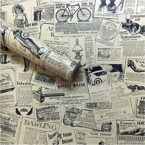 Vintage Newspaper Vinyl Wallpaper, Peel and Stick Self-Adhesive Wallpaper for Bedroom Living Room Decoration - Newspaper, 45cm x 10m (1/5)