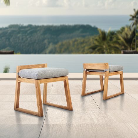 Naturel Naturale Set di 2 sedie da pranzo per esterni in teak massiccio, 50x59,5x56 cm, con cuscini grigio perla, senza schienale (NATOF (1/3)