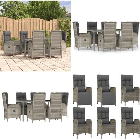 Ensemble à manger jardin et coussins 7 pcs gris rotin - Chaises de jardin - Table de jardin (1/5)
