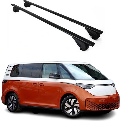 OMAC Barres de toit pour VW ID. Buzz 2022-2026 – TÜV / DIN 75302:2019 – Antivol inclus – Charge max 75 kg – 2 barres Noir (1/4)