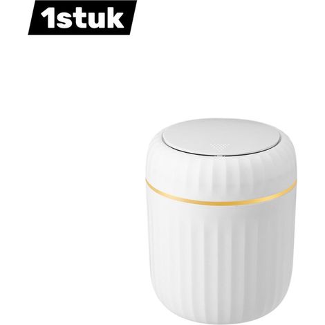 Mini poubelle de bureau avec couvercle – Ouverture par pression – Poubelle compacte pour salle de bain, chambre, salon ou coiffeuse – Blanc (1/5)
