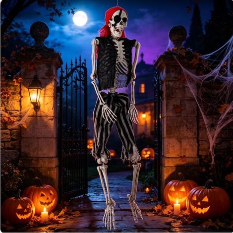 Squelette - articulations mobiles, 165cm pirate style Halloween pose squelette prop décoration (1/5)