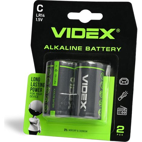 Batterie alcaline Videx LR14/C, 2 pezzi in blister.