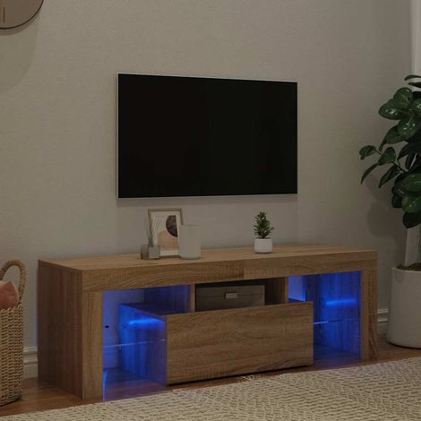 Meuble TV avec lumières LED pour Salon - Armoire TV Chêne sonoma 120x35x40 cm BV949475 - BonneVie (1/5)