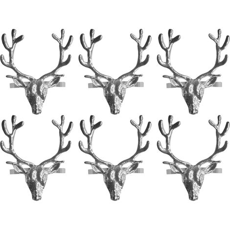 Set of 6 Stag Head Napkin Rings Silver Christmas Tableware Decoration Festive (1/4)
