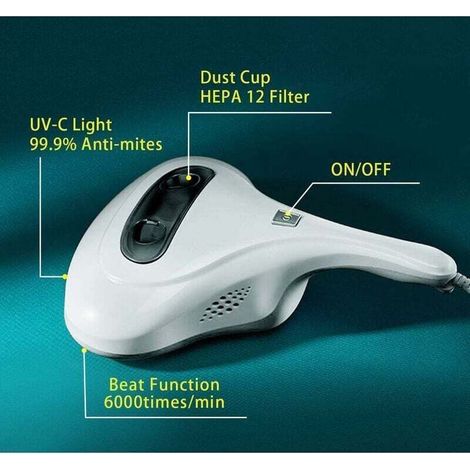 Nettoyeur pour matelas, Aspirateur matelas textiles avec lumière de stérilisation UV, Sans sac, Filtre HEPA lavable, Avec câble (1/5)