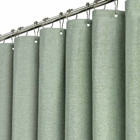 Duschvorhang 180 x 210 cm. extra lang Salbeigrün – Duschvorhang-Set aus strapazierfähigem Stoff mit Leinenstruktur und 12 Kunststoffhaken. große Hotel-Luxus-Einzel-Polyester-Vorhänge für Badezimmerdus (1/5)