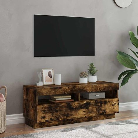 vidaXL Mueble de TV con luces LED roble ahumado 100x35x40 cm (1/5)