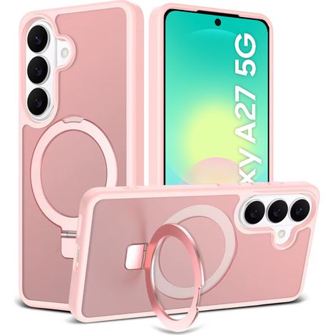 Custodia fumé per Samsung Galaxy A27 5G, custodia opaca con supporto, per MagSafe, cornice rosa (1/5)