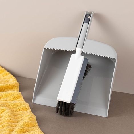 Mini juego de limpieza 2 en 1 blanco con recogedor y cepillo (24 x 31,5 cm) – Juego completo de limpieza para escritorio, cocina y hogar. (1/5)