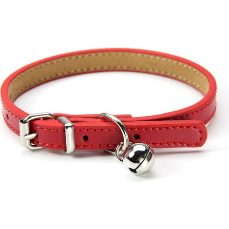 Collier en cuir pour chats et chiots, réglable 20cm-27cm cm-rouge (1/5)