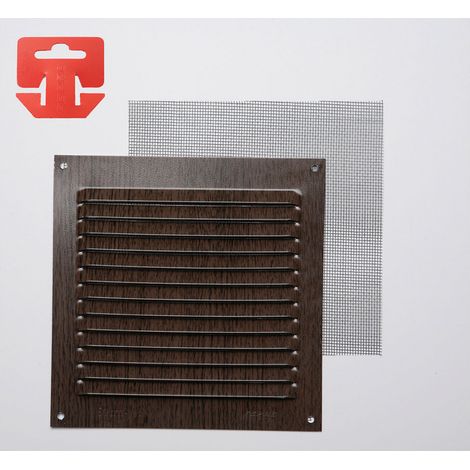 Grille Avec Toile Moustiquaire Aluminium 0.6 Imitation Bois De Wenge 150x150mm (G) (1/2)