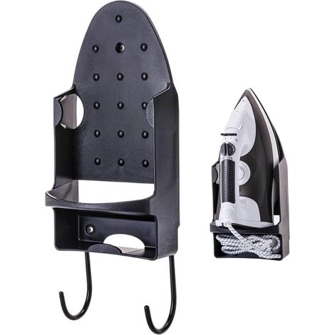 Supporto per asse da stiro, supporto per asse da stiro elettrico da parete con ganci staccabili per porta del ripiano del bagno. (1/5)