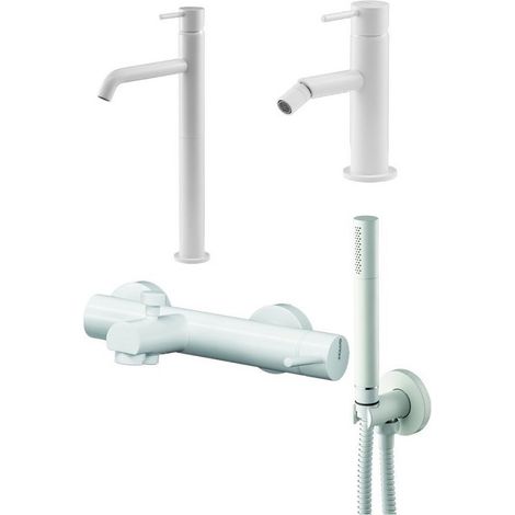 Set miscelatore lavabo alto, miscelatore bidet e kit vasca in colore bianco opaco Gattoni Easy KITEASYBO8