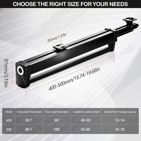Extendable Curtain Rail with LED, 40 cm Adjustable Trouser Rack (1/3)