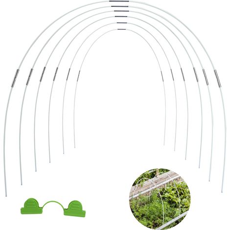 Gewächshaus-Bausatz zum Selberbauen  Mini-Gartentunnel mit 30 Fiberglasrohren, 25 Metallverbindern und 12 Clips  43 cm x 5 mm, 5 cm, 6 mm  Rost- und wetterfeste Konstruktion (1/5)