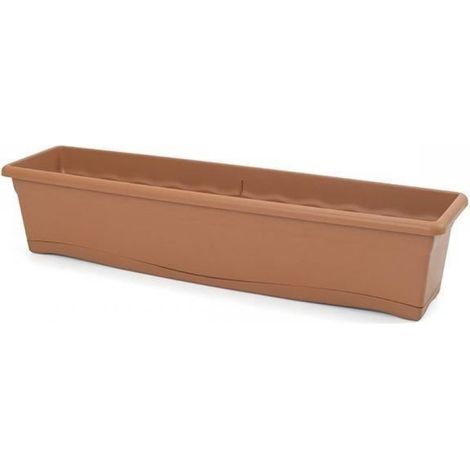 Jardinière Rectangulaire - 80 X 20 X 18 Cm - Capacité 16 L - En Plastique Terracotta - Avec Plateau - 1 Pièce (1/2)