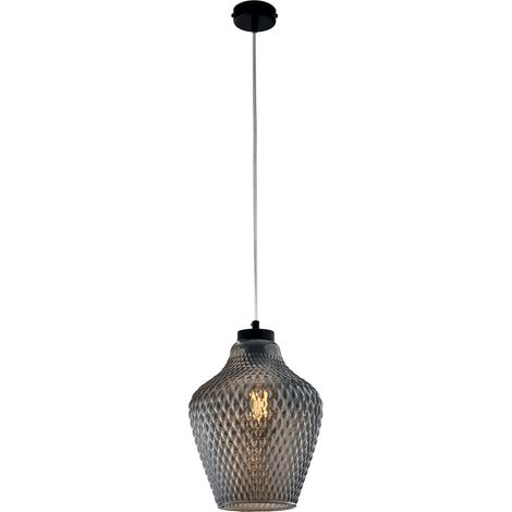 Sospensione 1 Luce Maya In Ferro Laccato Nero E Vetro Soffiato Grigio Specchiato (1/3)