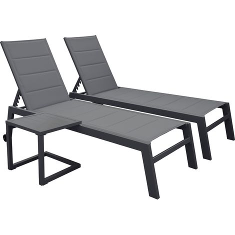 Set di 2 lettini BARBADOS in textilene grigio e tavolino - alluminio grigio antracite