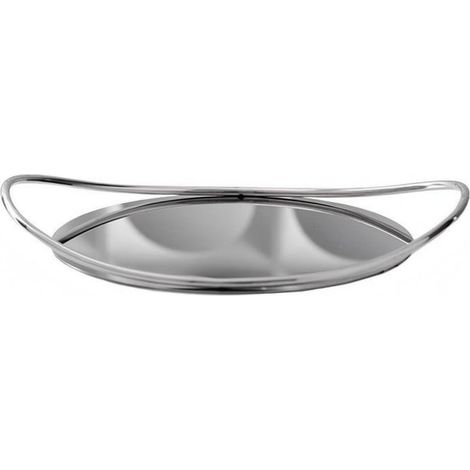 Stainless Steel Tray, Round Serving Tray with Handles, Glossy Finish, Safe to Move, Round Bottom Stainless Steel Tray with Double Arc Handle (1/5)