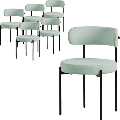 ML-Design Set di 6 Sedie per Sala da Pranzo Sedia da Cucina in Tessuto Teddy Verde Poltroncina da Soggiorno con Schienale Poltrona Imbottite con Gambe in Metallo Nero Sedie Lounge Ergonomiche